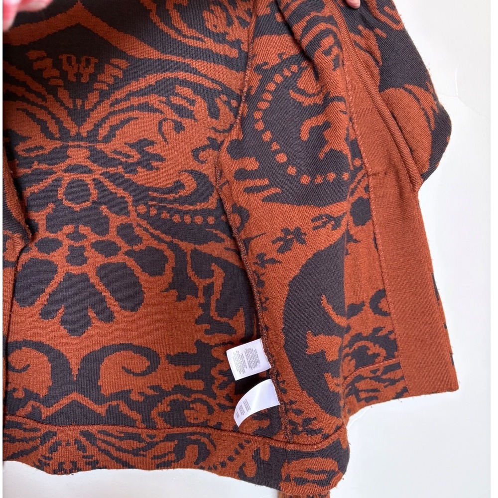 Jones New York Collection 100% Merino Wool Damask Cardigan Sweater Rust Brown M - Picture 5 of 9